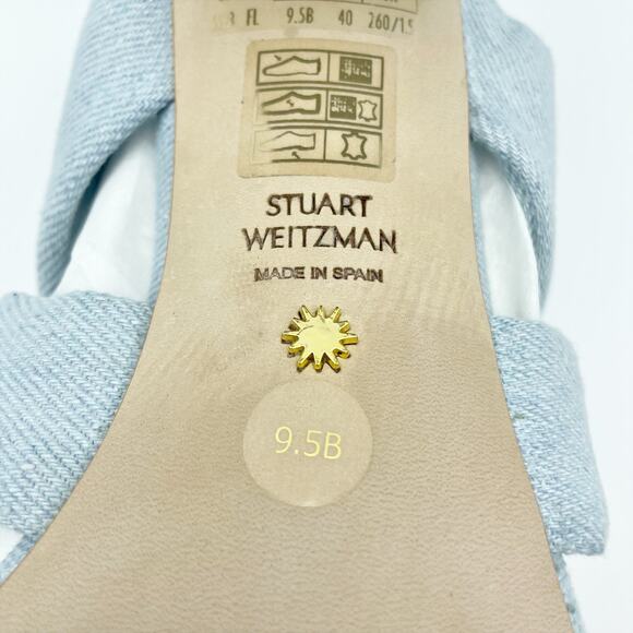 Stuart Weitzman Womens Playa 75 Knot Block Heel Sandals 9.5M Blue Denim NWOB - Picture 12 of 12